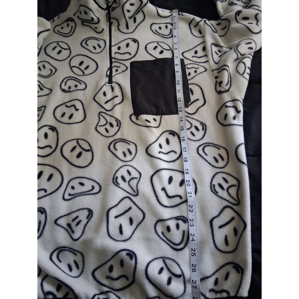 4th Dimension Smiley Face Fleece Pullover Quarter Zip White Black Mens Medium - Picture 6 of 9